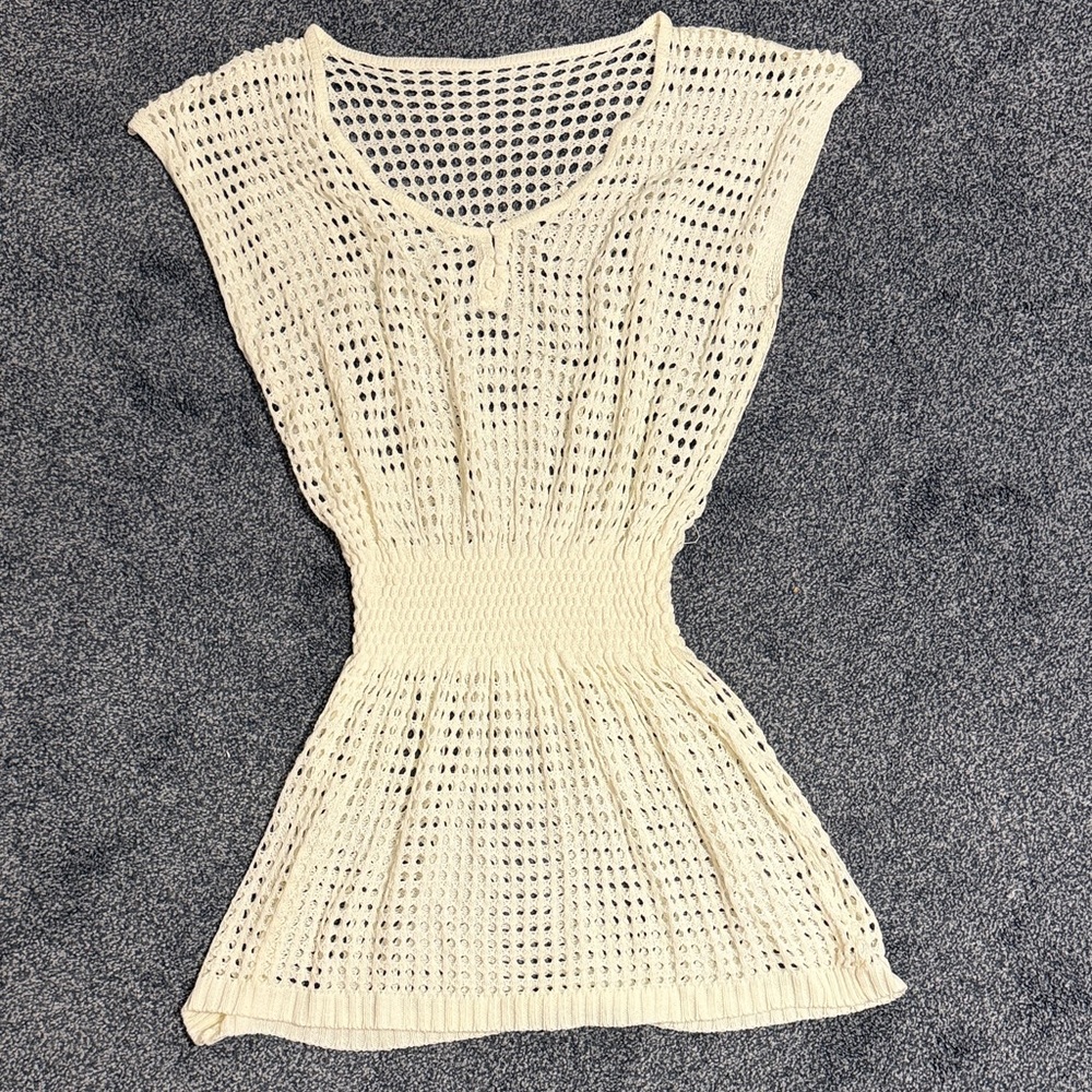 Cream Crochet Knit Cover Up Beach Dress